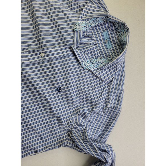 Harmont & Blaine Flip Cuff Men's XL White Blue Stripe Casual Button Dress Shirt - Picture 5 of 11